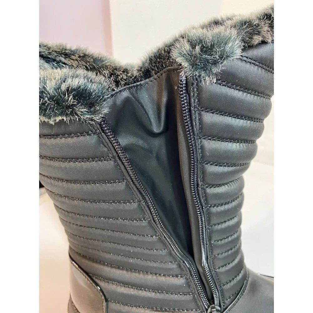 New Totes Everest Women's Size 9M Black Snow Boots‎ Double Zippers Quilted Look